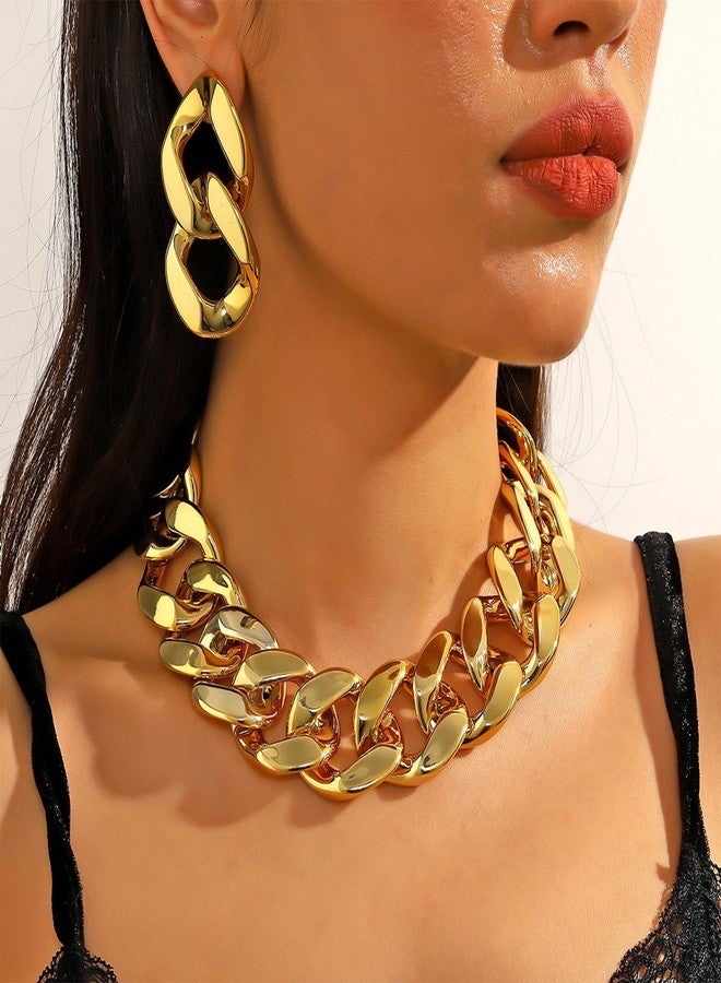 JAVARNV Chunky Chain Necklace Earrings Set Gold Jewelry Set Punk Cuban Link Choker Necklaces Earrings Trendy Jewelry Gifts - Image 2